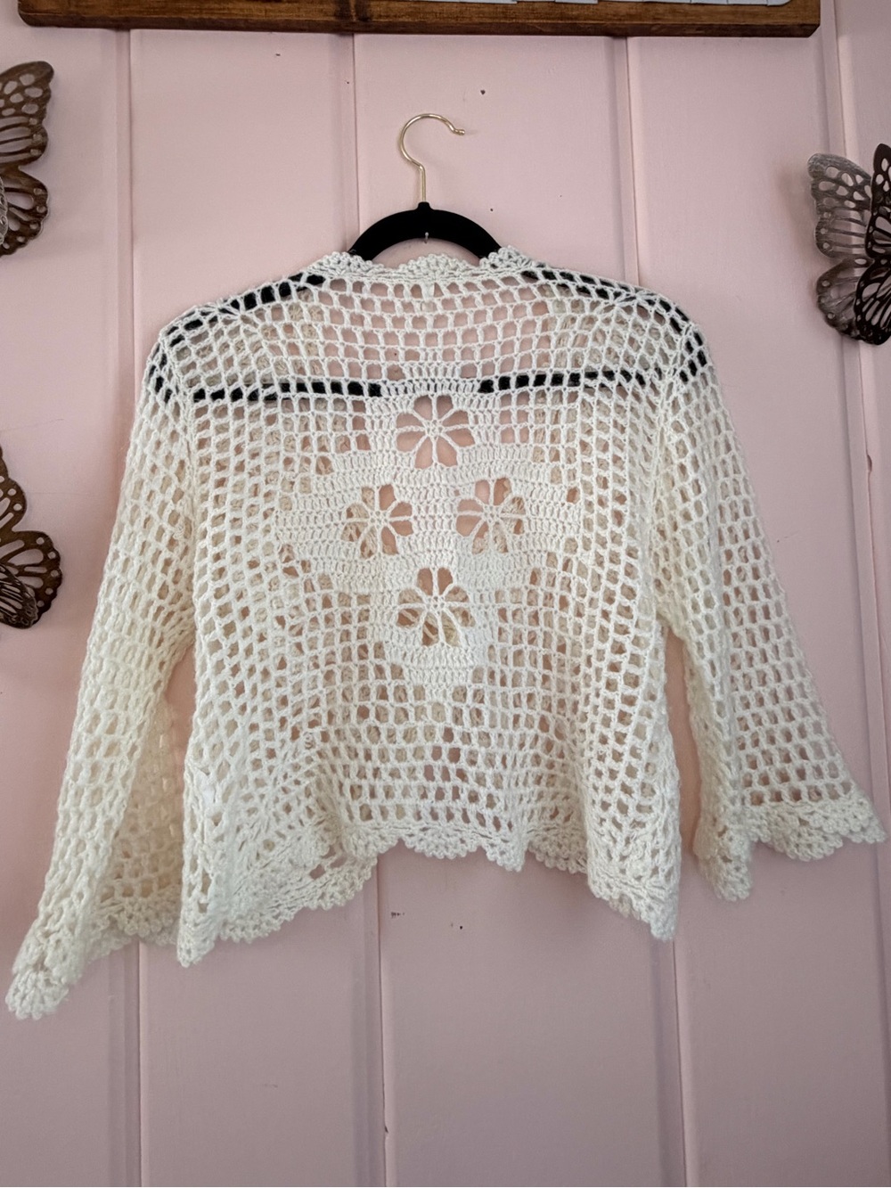 IRE Crochet Openwork Cardigan Sweater - Cream SzS - Picture 2 of 3